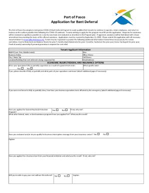 Fillable Online Port Of Pasco Application For Rent Deferral Fax Email