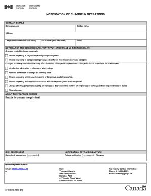 Fillable Online NOTIFICATION OF CHANGE IN OPERATIONS Fax Email Print