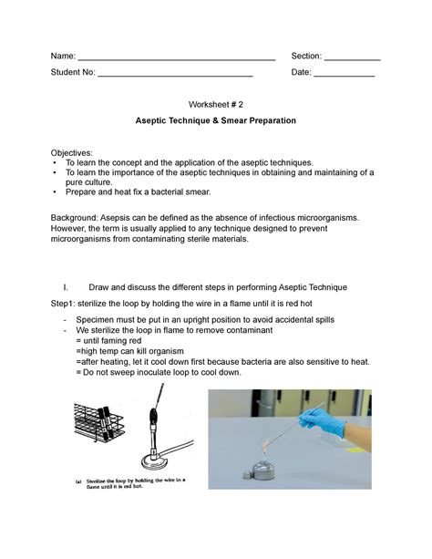 Worksheet No 2 Aseptic Technique And Bacterial Smear Preparation