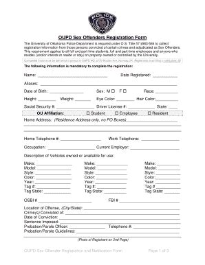 OUPD Sex Offenders Registration Form University Of Oklahoma Ou