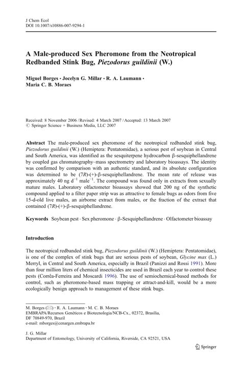 PDF A Male Produced Sex Pheromone From The Neotropical Redbanded Stink Bug Piezodorus