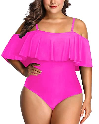 Cute Off Shoulder Flounce Swimwear For Women Plus Size One Piece Neon