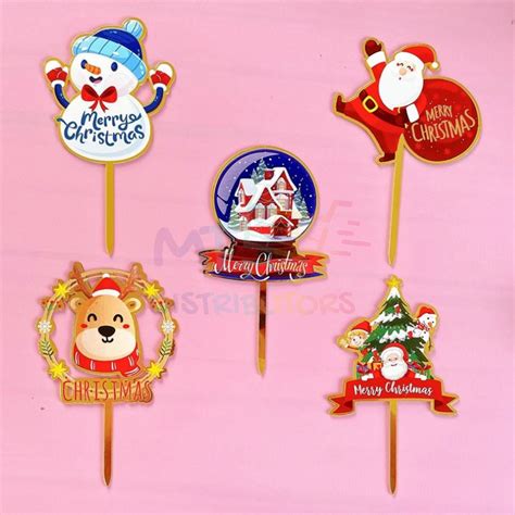 Merry Christmas Acrylic Topper Cake Gillter Xmas Cake Decoration Flag