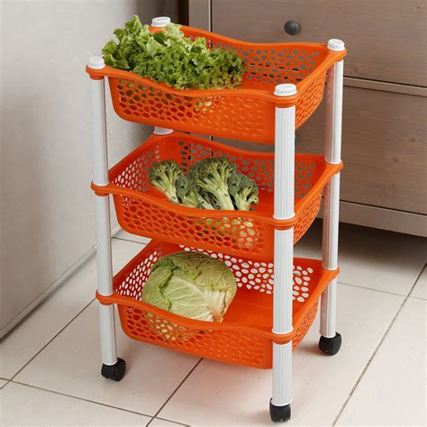 Maxi Nature Kitchen Storage Trolley 3 Tier Vegetable Rack On Wheels