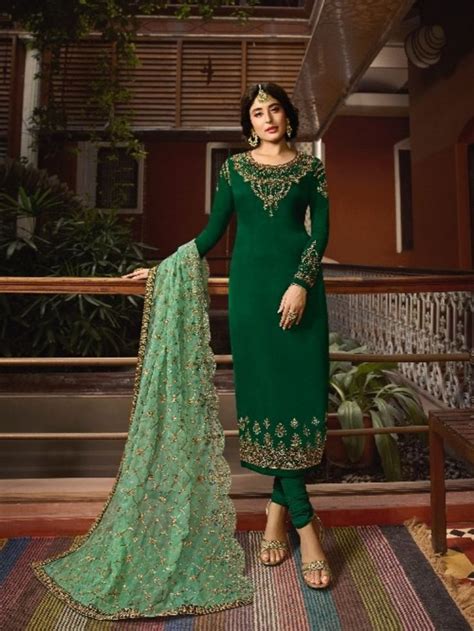 Siya Fashion Kritka Kamra Style Dark Green Gorgeous Churidar Suit