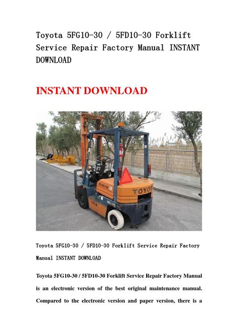 Toyota Fg Fd Forklift Service Repair Factory Manual Instant