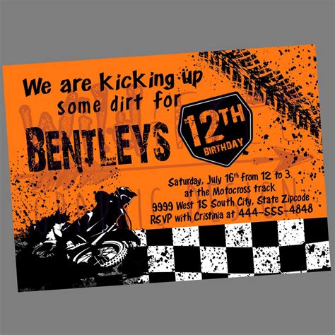 Dirtbike Motocross Birthday Party Invites Ktm Kawasaki Suzuki