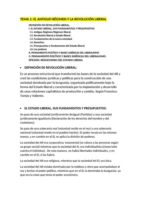 TEMA 1 Historia de las instituciones TEMA 1 EL ANTIGUO RÉGIMEN Y LA