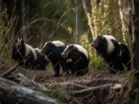 Premium AI Image | Group of Skunk in natural habitat generative AI