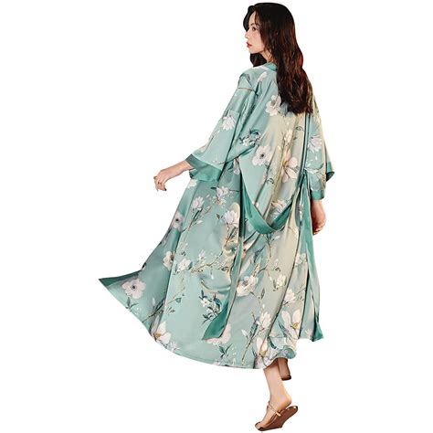 Lofir Womens Long Silk Kimono Robes Satin Silky Bathrobe Robe Soft