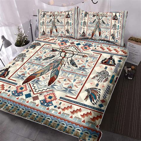 Native Feather Geembi Color Feather Native American Quilt Bedding Set