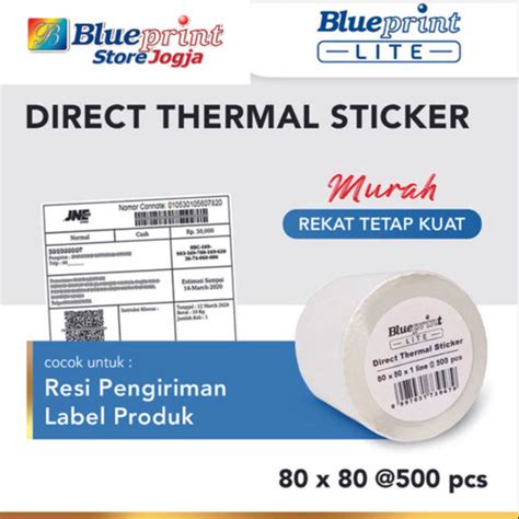 Jual Direct Thermal Sticker Label BLUEPRINT Lite 80x80 Mm 500Pcs 1