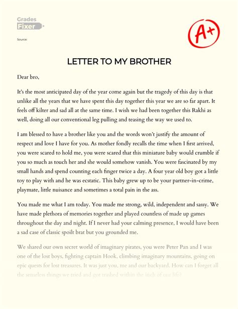 Letter to My Brother [Essay Example] by GradesFixer