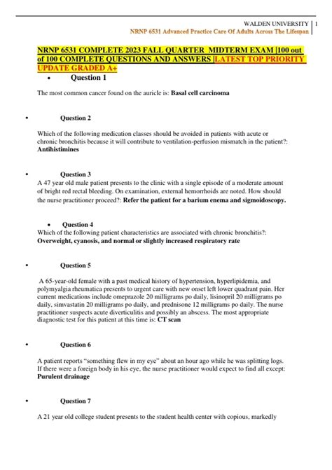 Nrnp Complete Fall Quarter Midterm Exam Out Of