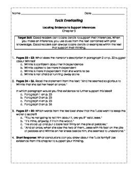 Tuck Everlasting Comprehension Questions Or Quizzes By Fifth Grade Renegade