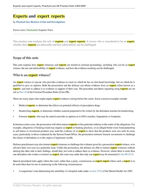 Experts and expert reports - It covers who is considered to be an