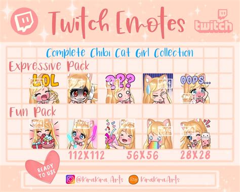 Twitch Emotes Chibi Girl Emotes Expressive Pack Blonde Hair Cat Ears Cat Girl Discord Emotes