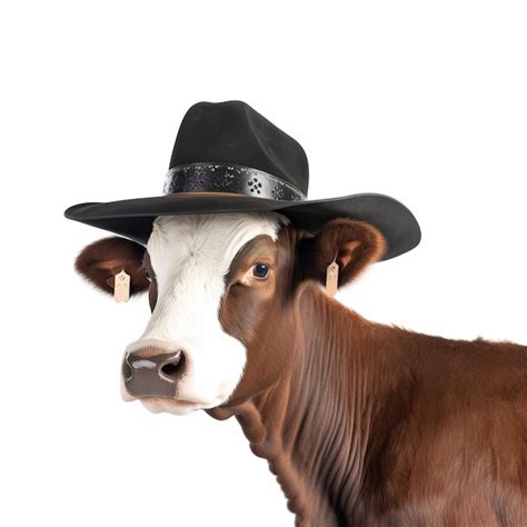 Premium Ai Image A Cow Wearing A Black Cowboy Hat With A Gold Tag On It