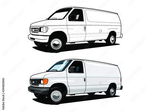 van vector illustration. delivery van white in line drawing and color ...