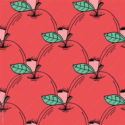 Hand Drawn Apple Pattern Background Stock Vector Adobe Stock