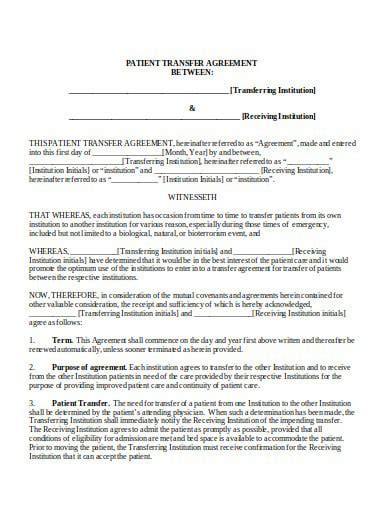 6 Patient Transfer Agreement Templates Pdf Doc Free And Premium