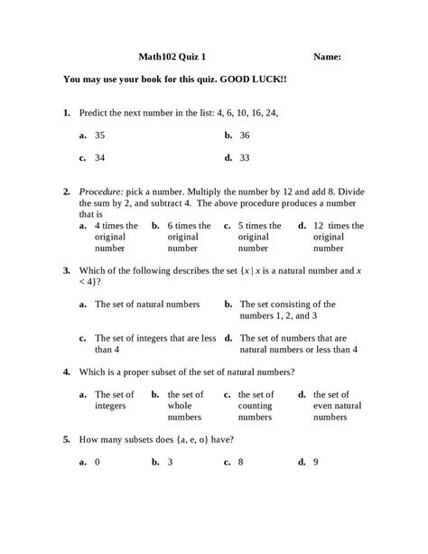 Quiz 1 Practice Quantitative Literacy Math 102 Docsity