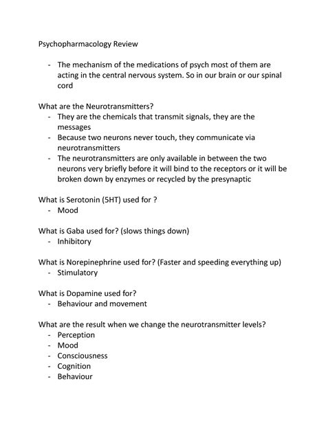 Psychopharmacology Review So In Our Brain Or Our Spinal Cord What Are