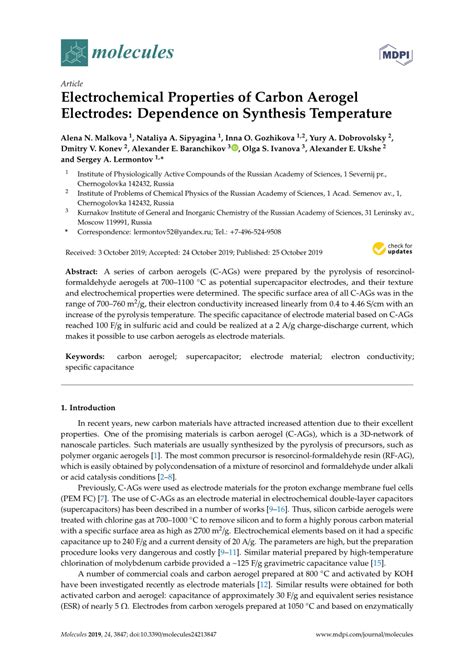 PDF Electrochemical Properties Of Carbon Aerogel Electrodes