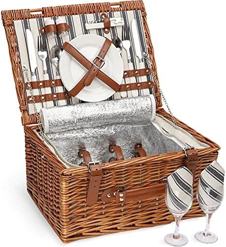 Willow Picnic Basket Set For 2 Persons With Large Insulated Cooler Bag