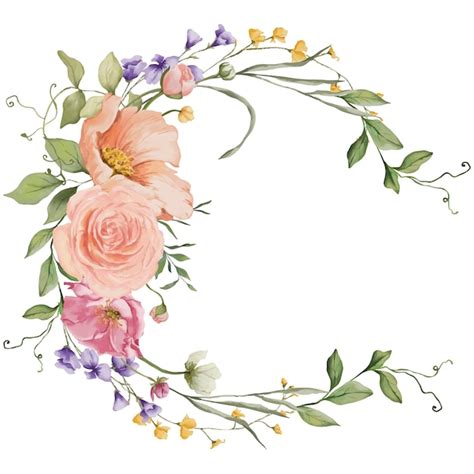 Couronne Florale De Printemps Aquarelle Avec Des Fleurs De Jardin En