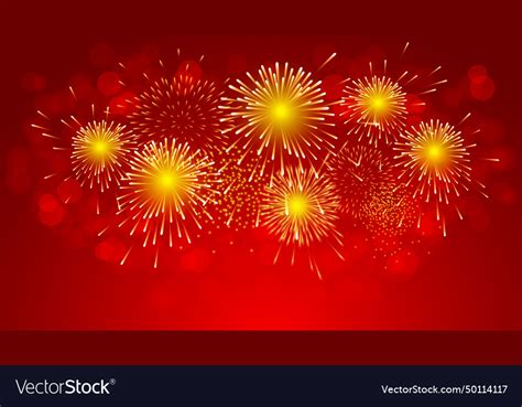 Gold fireworks celebration on red background Vector Image