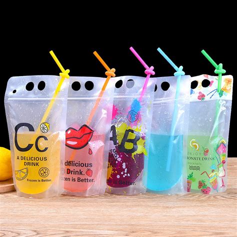 100pcs Matt Colorful Hand Held Drink Bag Plastic Ziplock Juice Bag Self