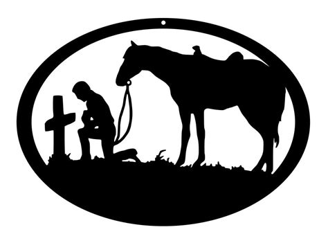 Cowboy Kneeling At A Cross Praying Cowboy With Horse Custom Metal Wa