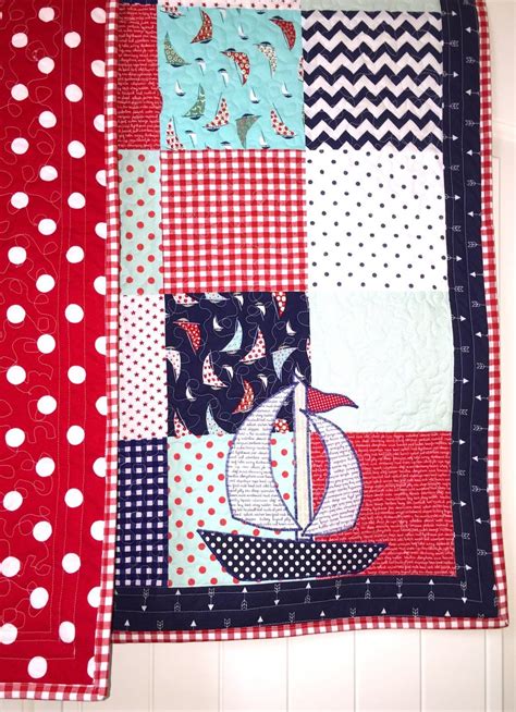 Baby Quilt Sailboat Baby Boy Quilt Nautical Baby Quilt Etsy Baby