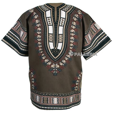 Khaki Plus Size African Dashiki Shirt Print Unisex Dashiki Shirt African