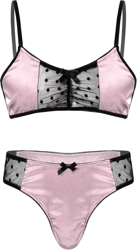 Buy Loloda Men S Frilly Satin Crossdressing Lingerie Set Wirefree Training Bra Top And Sissy