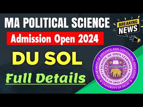 SOL MA Political Science Admission Open 2024 DU SOL MA Political