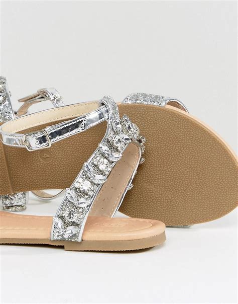 Asos Farina Wide Fit Embellished Flat Sandals Lyst