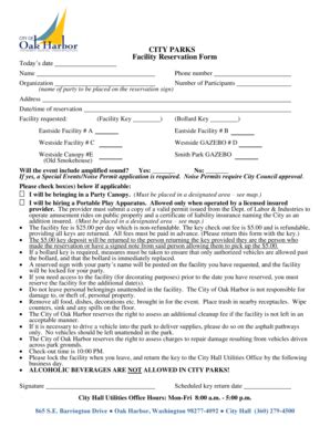 Fillable Online Oakharbor City Parks Facility Reservation Form City