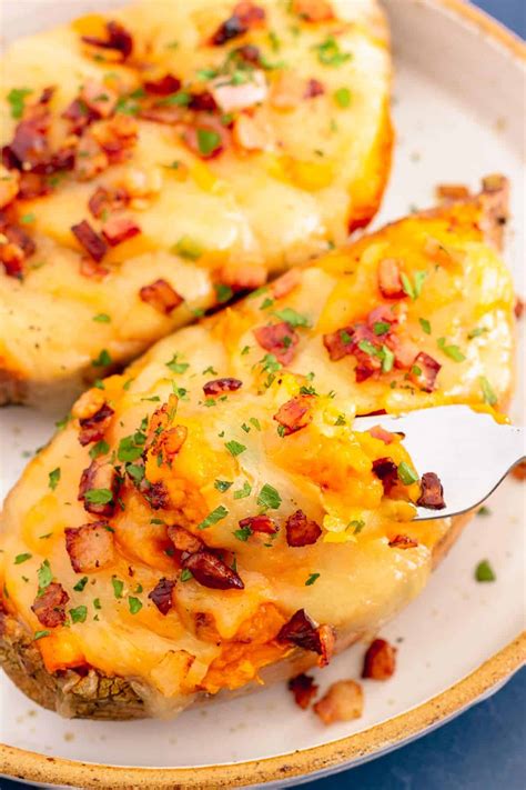 Twice Baked Sweet Potato With Bacon And Cheese The Yummy Bowl