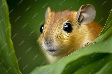 Premium Photo A Gerbil On A Leaf Digital Illustration Painting