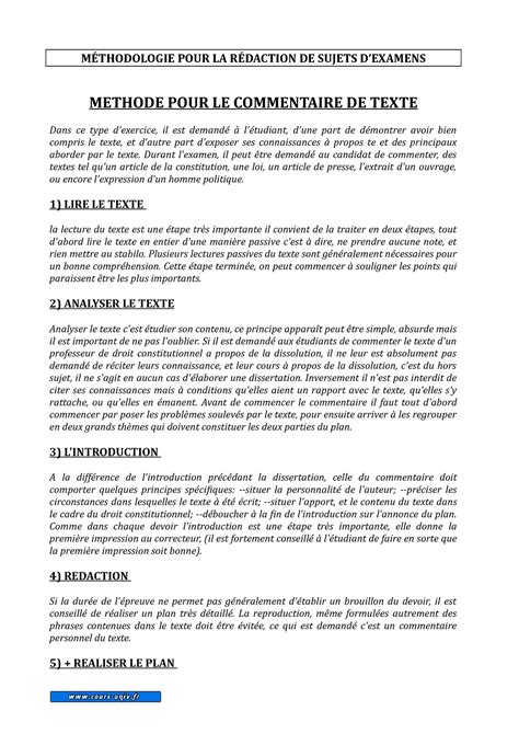 methodologie de dissertation commentaire MÉTHODOLOGIE POUR LA