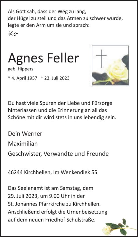 Traueranzeigen Von Agnes Feller Sich Erinnern De