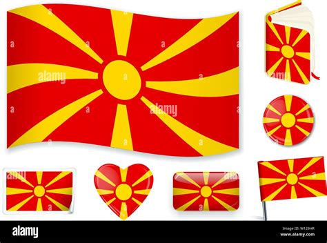 Macedonia Macedonian National Flag In Wave Book Circle Pin Button