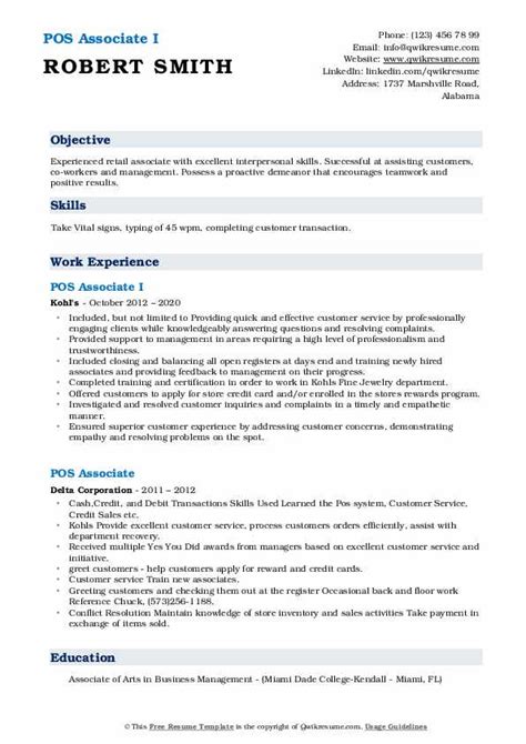 Pos Associate Resume Samples Qwikresume