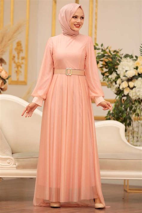 Neva Style Luxury Salmon Pink Muslim Prom Dress 4674smn