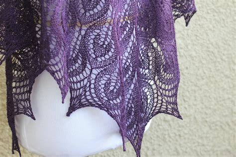 This Hand Knit Shawl Is Made Of 50 Merino 50 Tencel In A Rich Purple Color It S Perfect