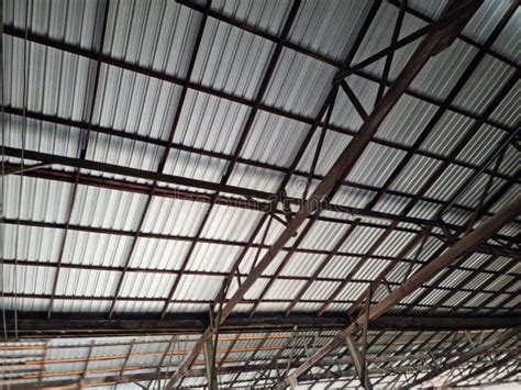 Structure of Steel Roof Truss for Interior Construction Stock Image ...