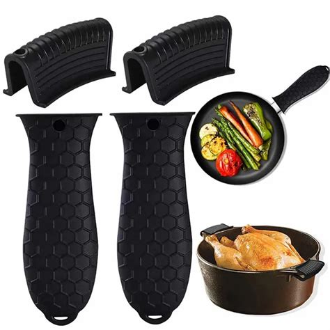4 Pack Silicone Hot Handle Holder Assist Pan Handle Sleeve Pot Holders Cast Iron Skillets