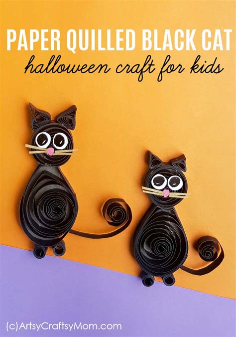 Paper Quilling Black Cat | Halloween Crafts for Kids - Artsy Craftsy Mom